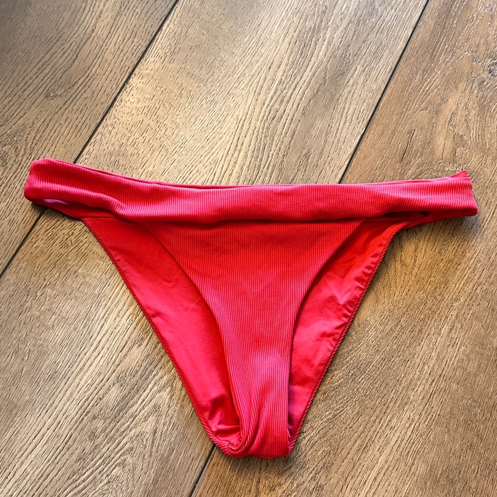 Red ribbed bikini bottom